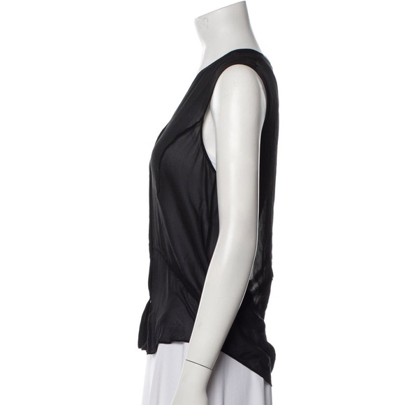 Helmut Lang Silk Chiffon Black V-Neck Sleeveless Button Down Raw Trim Top Size S - Picture 2 of 12